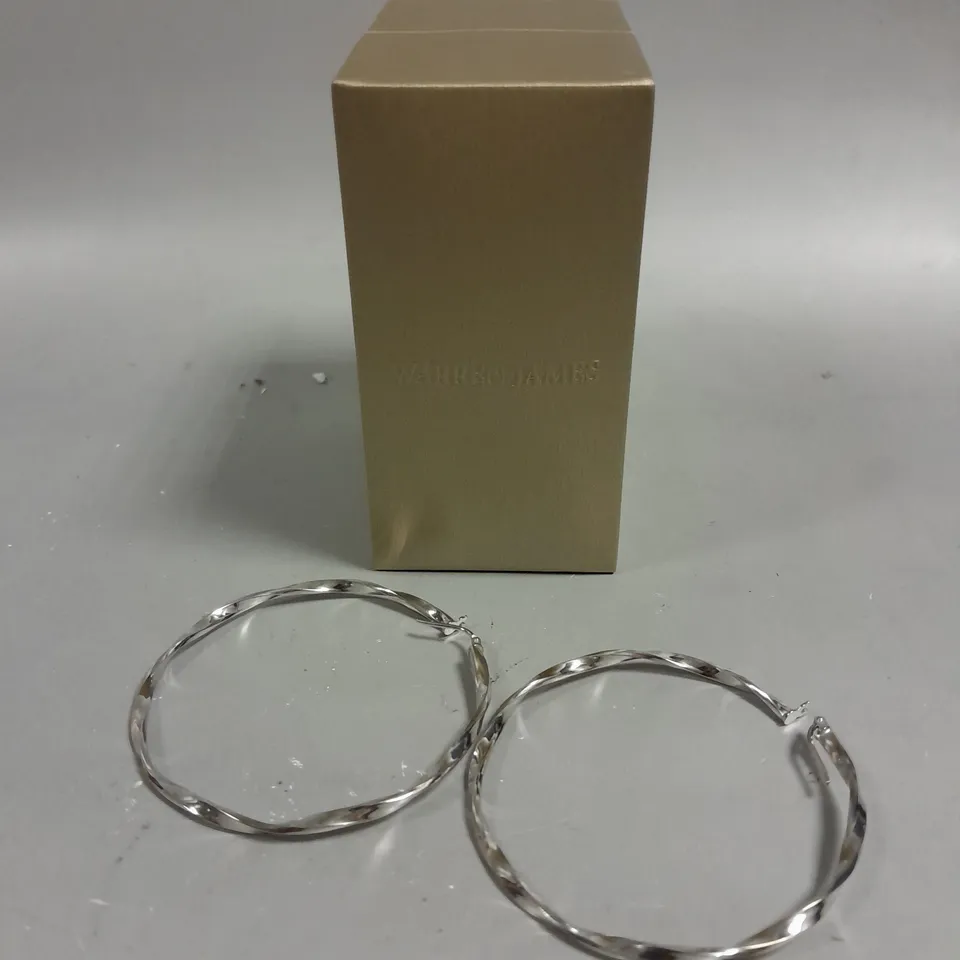 WARREN JAMES SILVER FINISH TWIST HOOP EARRINGS 