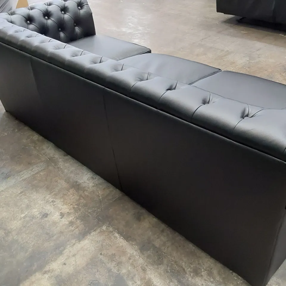 DESIGNER THREE SEATER CHESTERFIELD SOFA BLACK LEATHER 