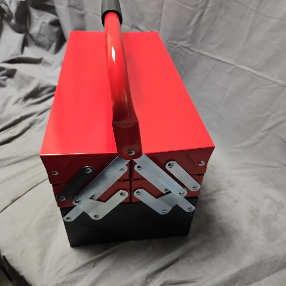 RED & BLACK PORTABLE TOOLBOX WITH FOLDING SIDE SUPPORTS