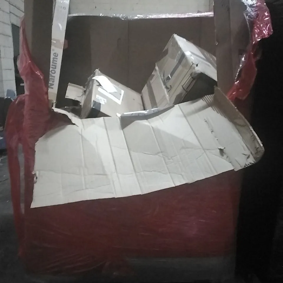 PALLET OF HOUSEHOLD ITEMS TO INCLUDE SOUP WARMER,CHRISTMAS TREE, CLOTHES RACK, CORNER TV WALL MOUNT, MUTE SEAT COVER AND OTHER ASSORTED ITEMS...