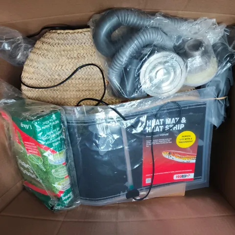 LARGE BOX OF ASSORTED HOUSEHOLD ITEMS TO INCLUDE HEAT MAT, SEEDS AND WICKER BAG