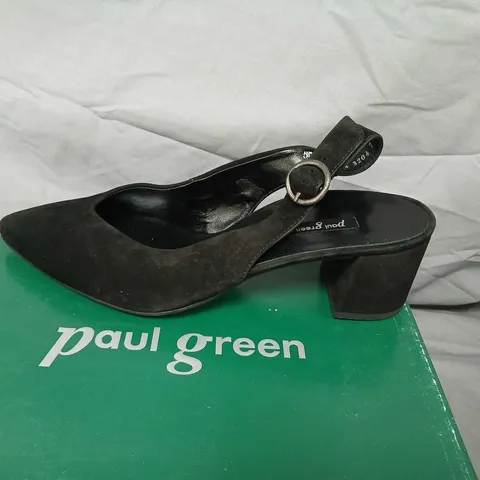 PAUL GREEN BLACK SUEDE SLINGBACK HEELS, UK 7, POINTED TOE, BOXED