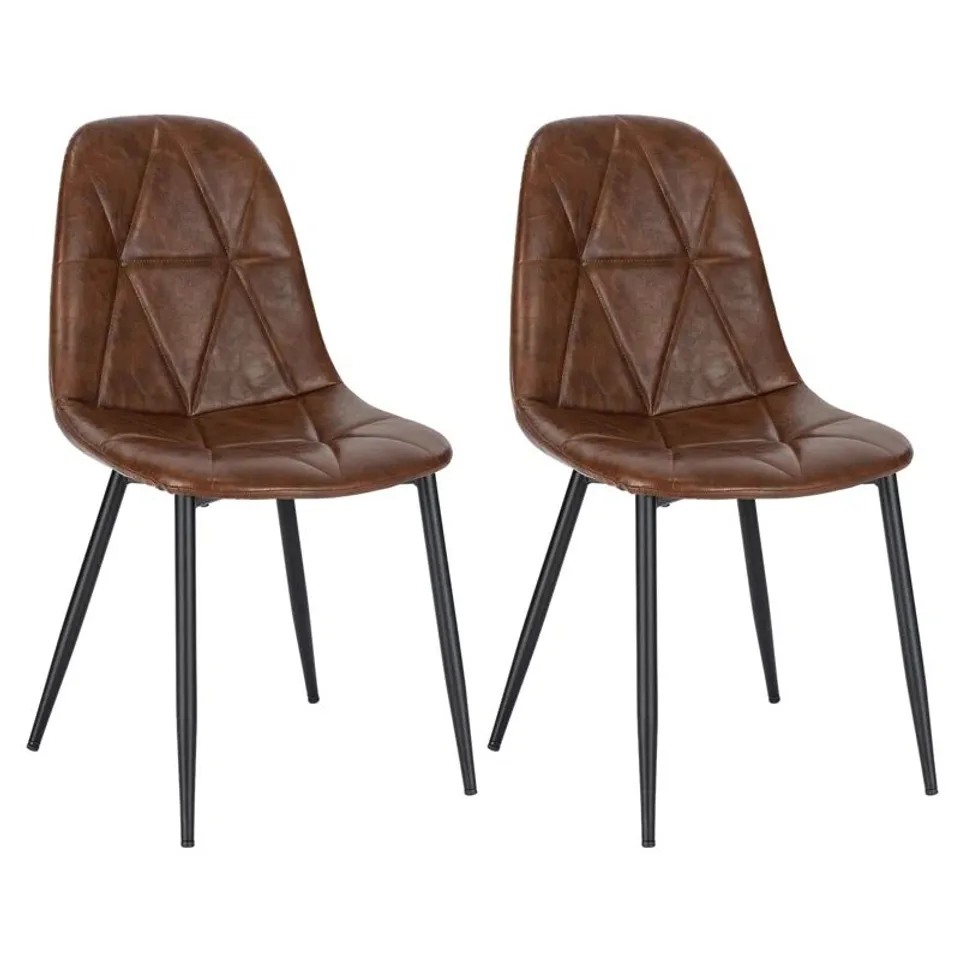 BOXED DILWORTH BROWN FAUX LEATHER DINING CHAIRS SET OF 2 (1 BOX)