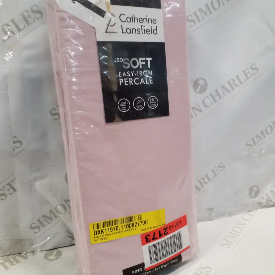 EASY IRON PERCALE COMBED FITTED SHEET - PINK