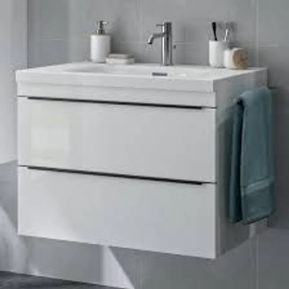 BOXED 800MM WALL HUNG 2 DRAWER BASIN UNIT BASE