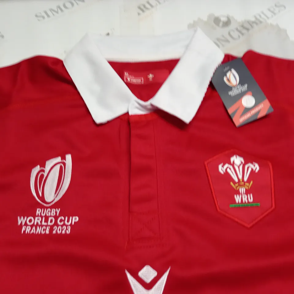 WRU MACRON RED RUGBY SHIRT - XL