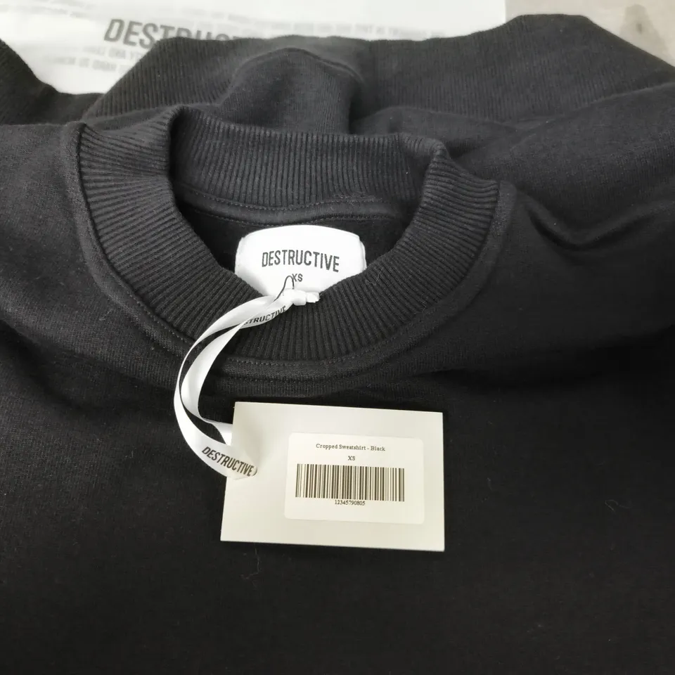 DESTRUCTIVE CROPPED SWEATSHIRT – BLACK, XS