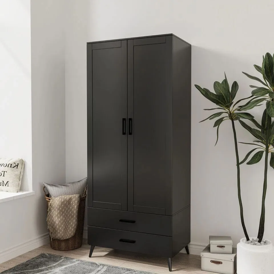 BOXED BOSSE SOLID WOOD WARDROBE (2 BOXES)