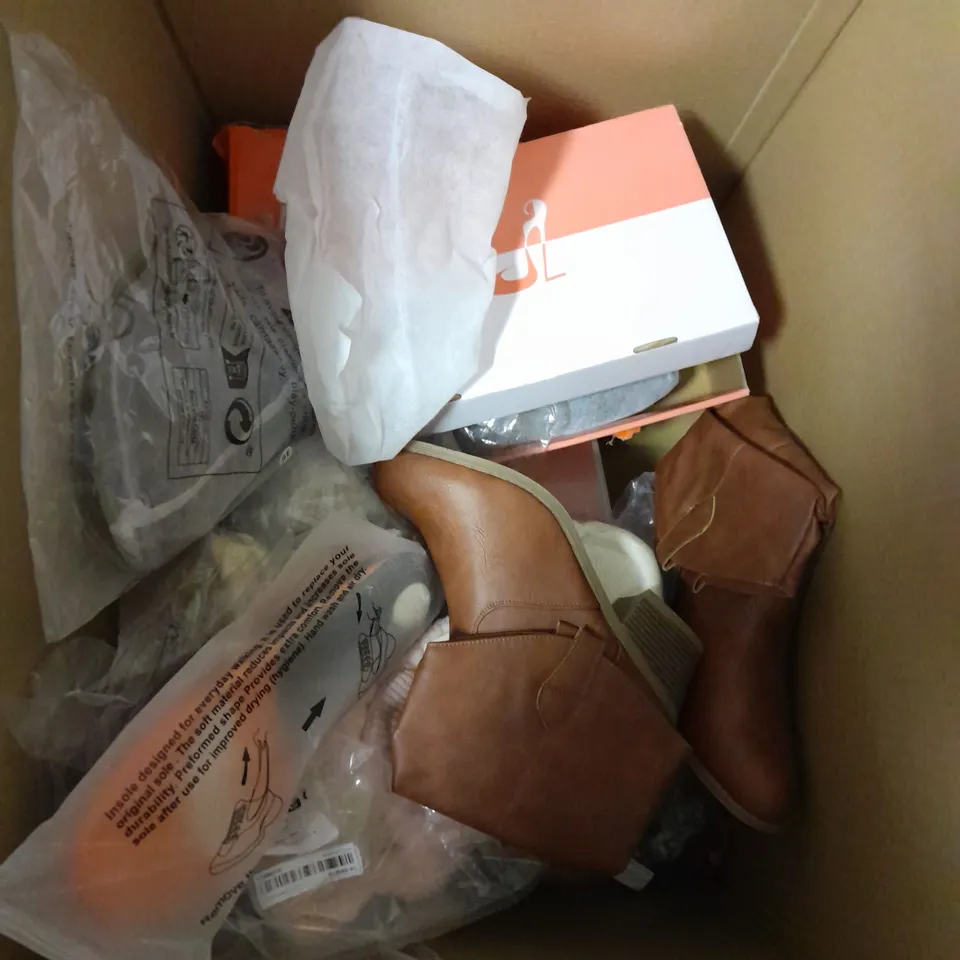 BOX OF APPROXIMATELY 10 PAIRS OF ASSORTED SHOES IN VARIOUS COLOUR, STYLES AND SIZES