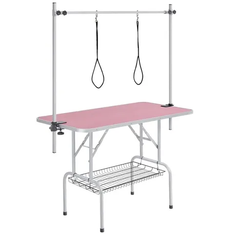 BOXED YAHEETECH 177cm H X 118cm W X 60.9cm D ADJUSTABLE AND FOLDABLE DOG FOLDING GROOMING TABLE - PINK (1 BOX)