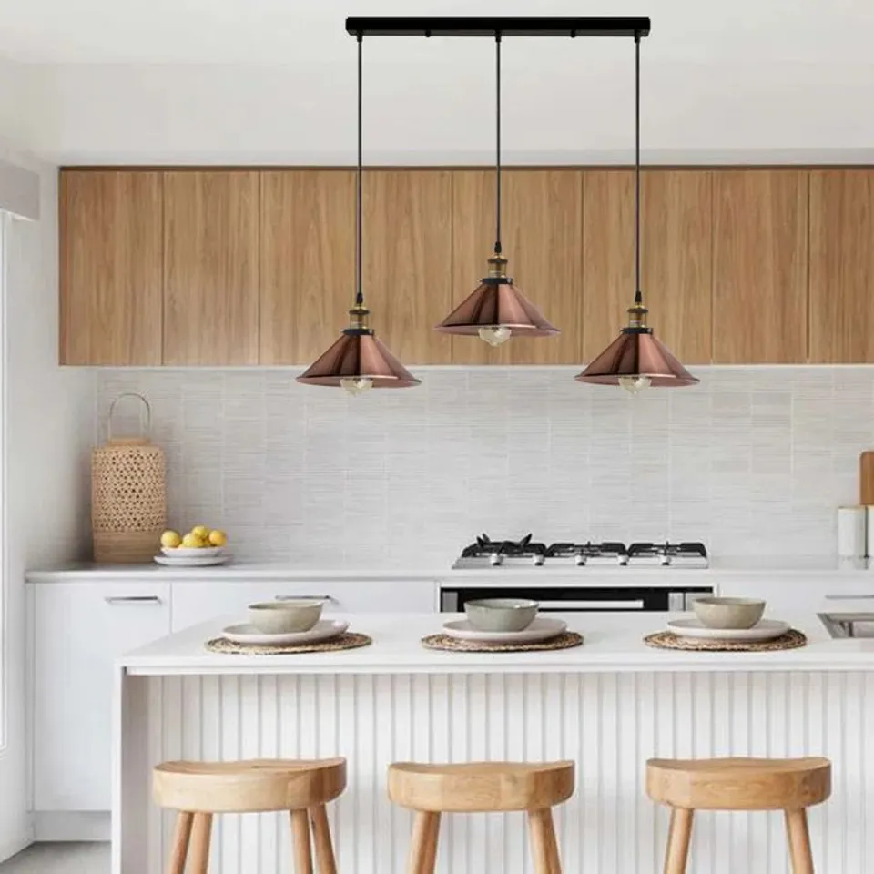 BOXED LATHSHAW 3 LIGHT KITCHEN ISLAND CONE