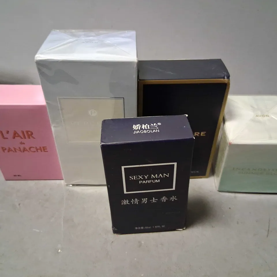 FIVE ASSORTED BOXED FRAGRANCES TO INCLUDE; JIAOBOLAN, AVON, AXIS AND L'AIR DE PANACHE