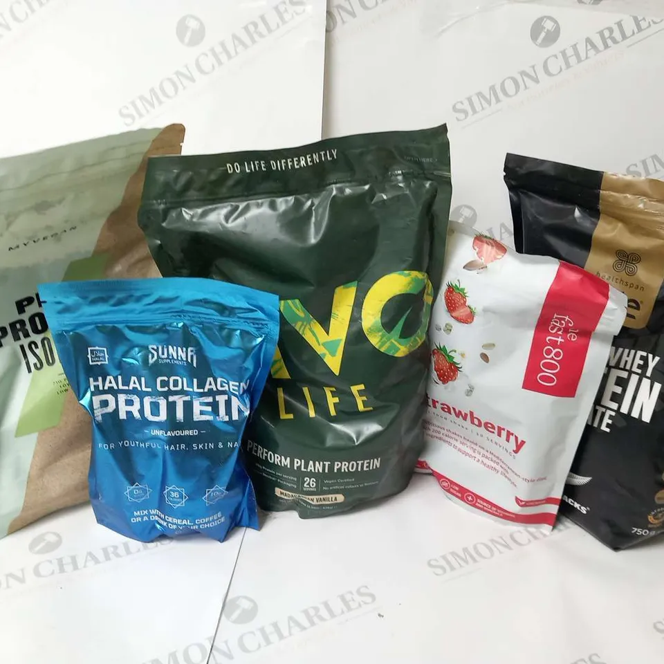 SEVEN ASSORTED FOOD SUPPLEMENTS TO INCLUDE; HEALTHSPAN ELITE, THE FAST 800, VIVO LIFE, SUNNA AND PEA PROTEIN