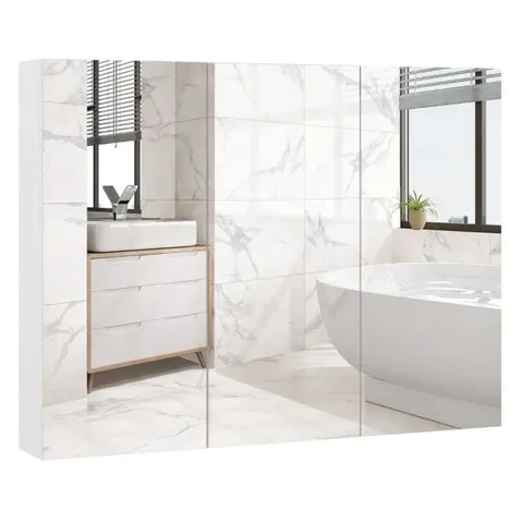 BOXED MEDICINE CABINET WITH MIRROR FRAMELESS BATHROOM WALL MOUNTED MIRROR CABINET - WHITE