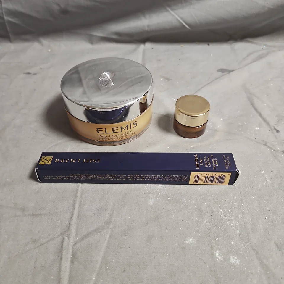 LOT OF 3 ASSORTED COSMETIC PRODUCTS TO INCLUDE - ESTEE LAUDER LITTLE BLACK LINER - ELEMIS PRO-COLLAGEN CLEANSING BALM - ESTEE LAUDER ADVANCED NIGHT REPAIR EYE GEL-CREME - ETC