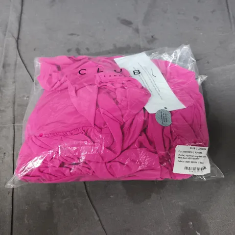 CLUB L LONDON HOT PINK LONG-SLEEVE MINI DRESS WITH SASH – VERY BERRY - SIZE 10