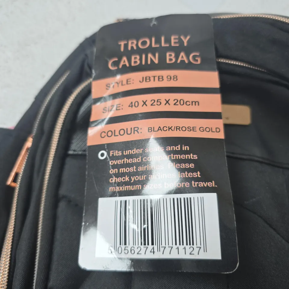 TROLLEY CABIN BAG – BLACK WITH ROSE GOLD ACCENTS, 40 X 25 X 20 CM