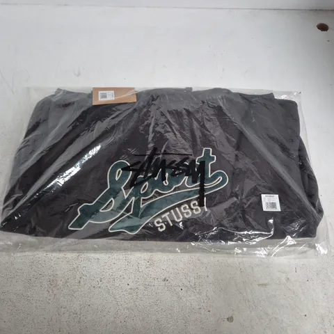 BAGGED STUSSY SATIN PATCH OVERSIZED HOODED HOODIE – WASHED BLACK, LARGE (UK)