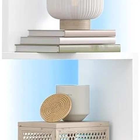 BOXED VASAGLE WALL MOUNTED 5-TIER FLOATING CORNER SHELF WITH RGB LED LIGHTS, MATTE WHITE