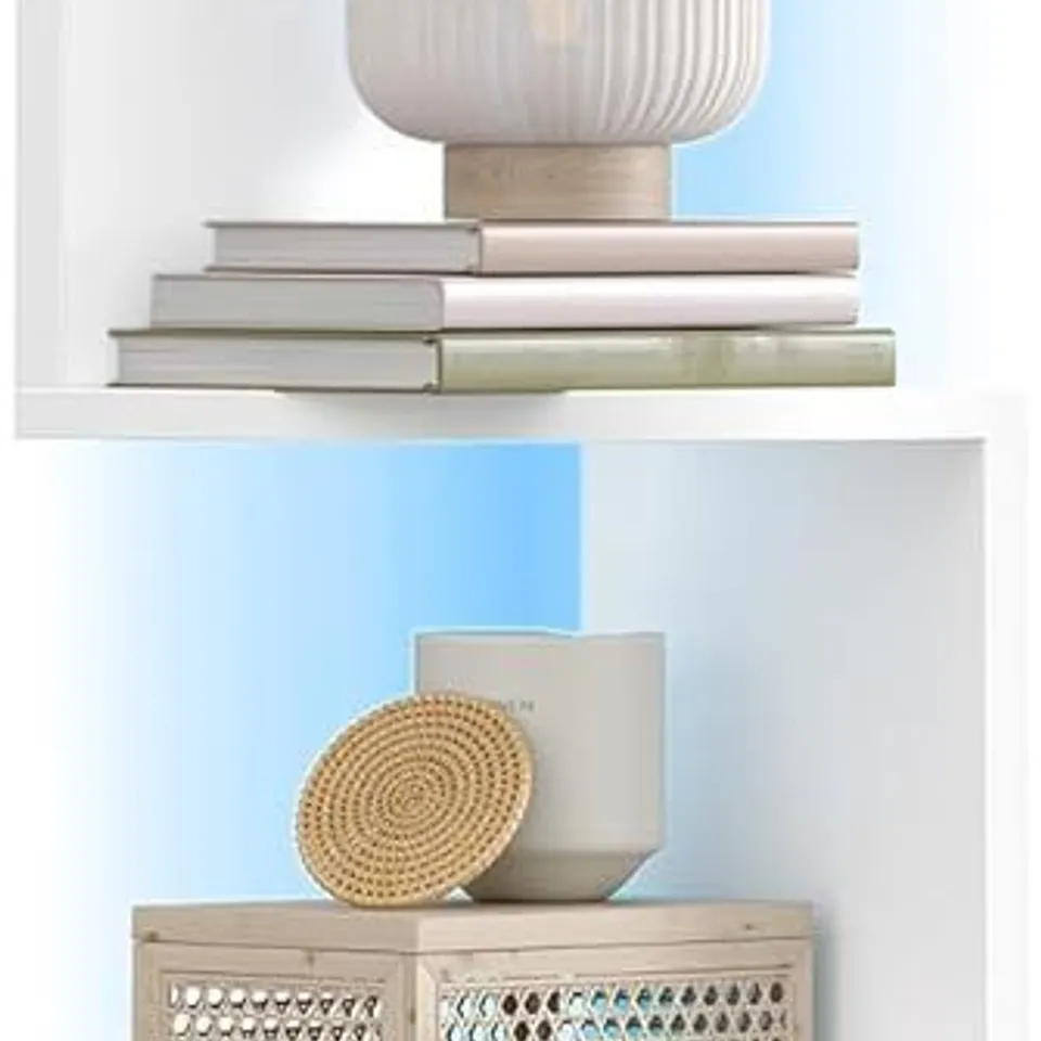 BOXED VASAGLE WALL MOUNTED 5-TIER FLOATING CORNER SHELF WITH RGB LED LIGHTS, MATTE WHITE