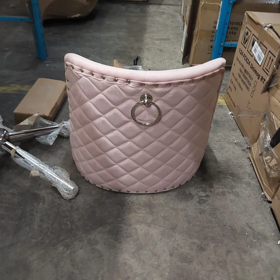 BOXED DESIGNER PINK VELVET SWIVEL CHAIR (1 BOX)
