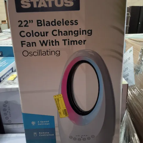 PALLET CONTAINING LARGE QUANTITY OF RETURN STATUS 22" BLADELESS COLOUR CHANGING FANS WITH TIMER & 14" TOWER FANS