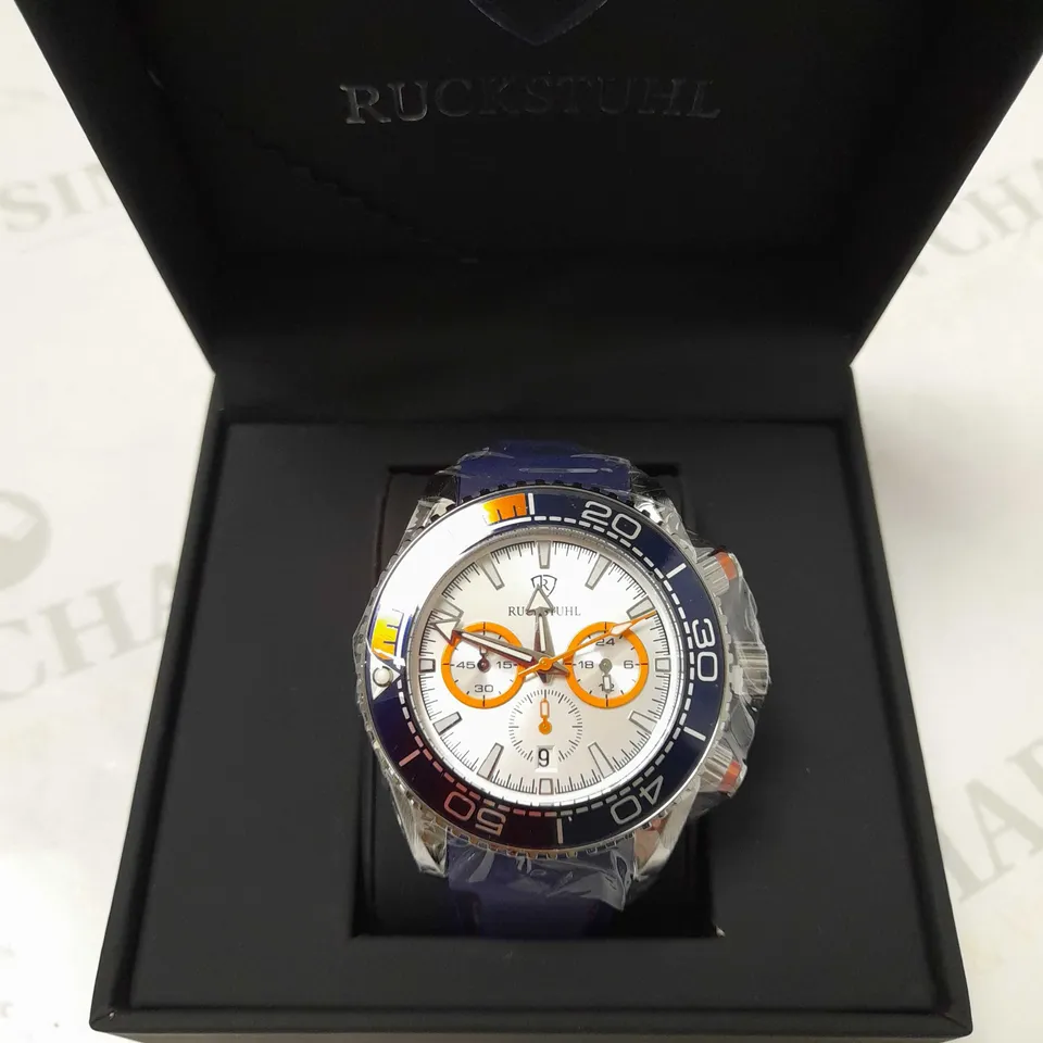 RUCKSTUHL CHRONOGRAPH STYLE TRIPLE DIAL RUBBER STRAP WRISTWATCH
