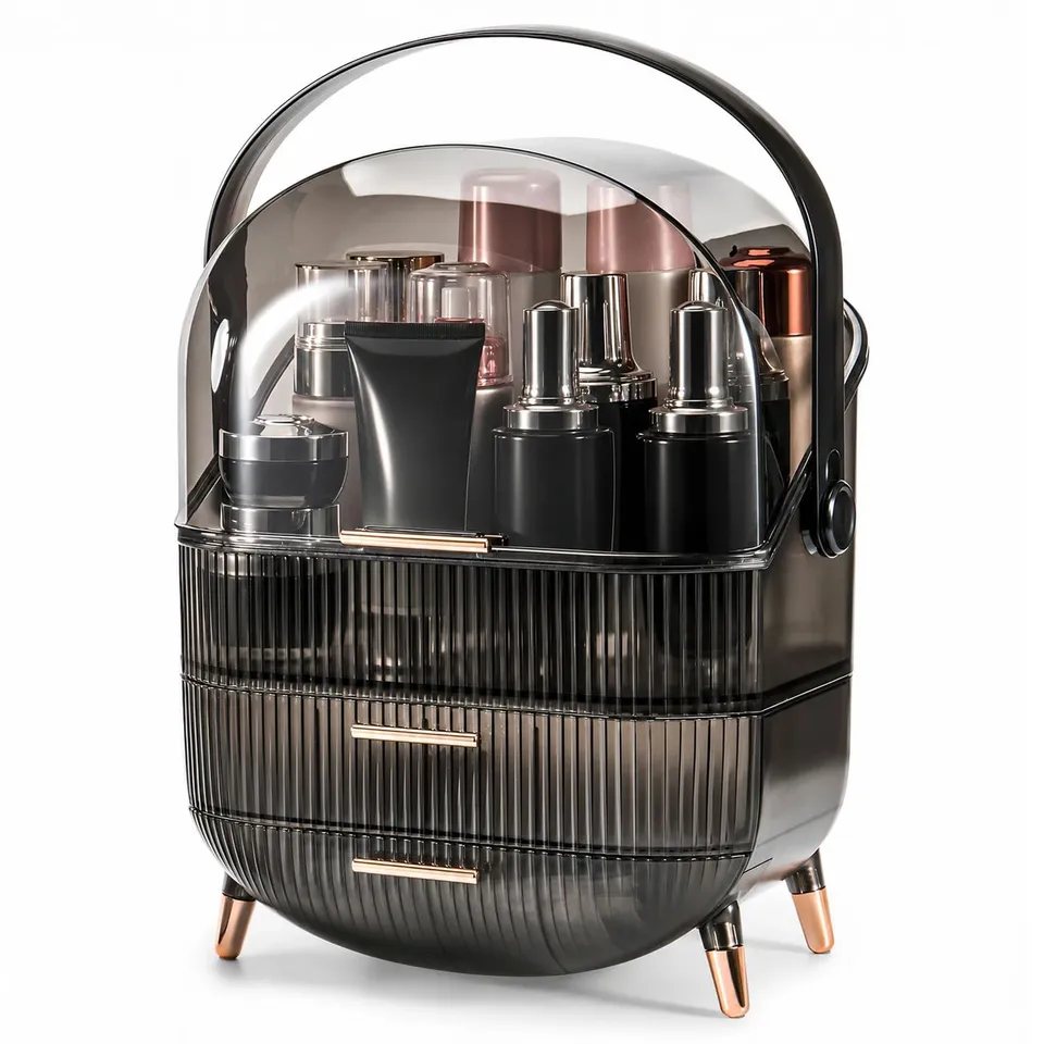 BOXED NEO TRANSPARENT BLACK THREE LAYER COSMETIC MAKEUP ORGANISER & HOLDER