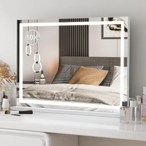 BOXED YOURLITE HOLLYWOOD VANITY MIRROR WITH LIGHTS, 70x55cm LIGHTED MAKEUP MIRROR WITH DIMMABLE LED LIGHT - WHITE (1 BOX)