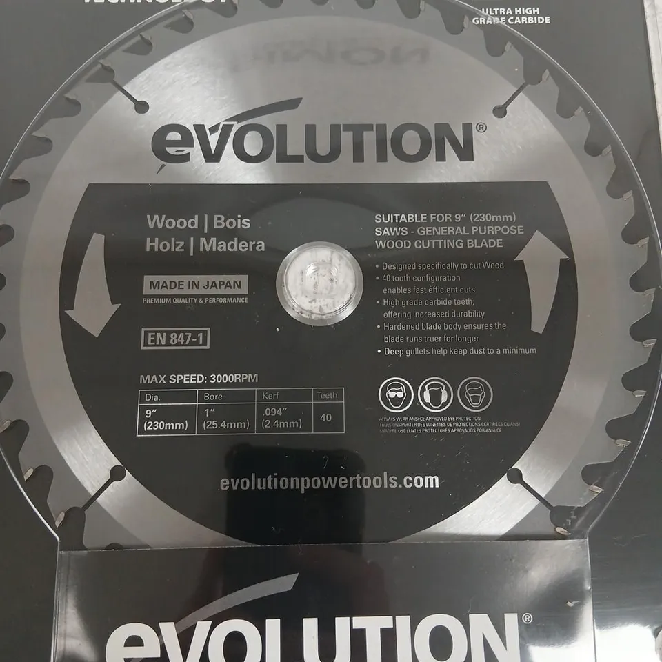 APPROXIMATELY 25 BRAND NEW EVOLUTION 9-INCH WOOD CUTTING BLADE – ULTRA HIGH GRADE CARBIDE (230MM)