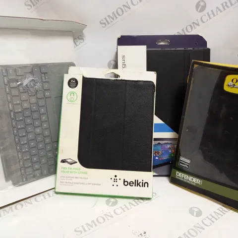 APPROXIMATELY 30 ASSORTED PRODUCTS TO INCLUDE MICROSOFT SURFACE GO TYPE COVER, BELKIN PRO -TRI-FOLD FOLIO WITH STAND FOR IPAD, TARGUS FOLIO WRAP MICROSOFT SURFACE PRO 3 CASE