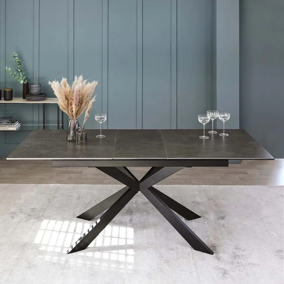 BOXED DANETTI HAYDEN DARK GREY CERAMIC EXTENDING 6 TO 8 SEATER DINING TABLE (2 BOXES)