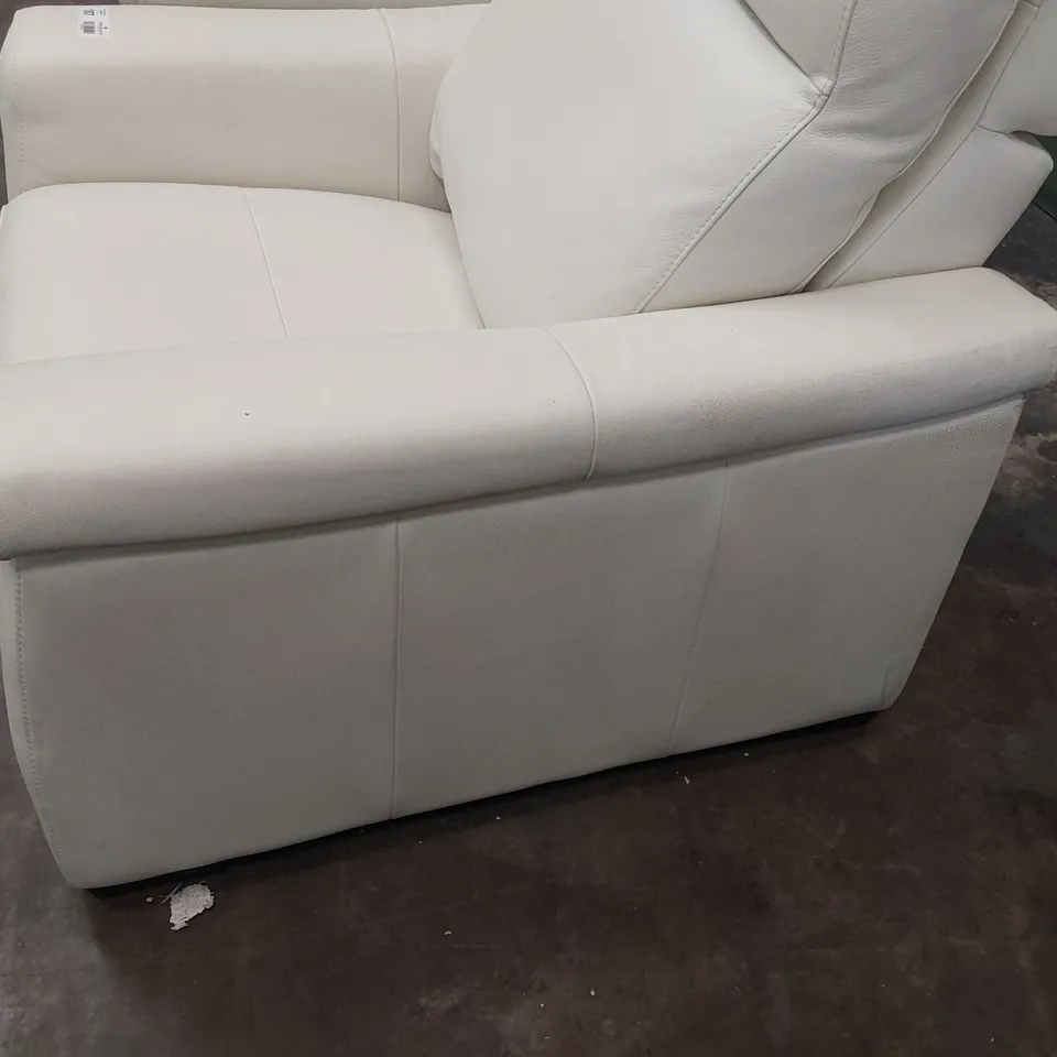 QUALITY ITALIAN DESIGNER POWER RECLINING LOUNGE SUITE COMPRISING THREE SEATER SOFA & PAIR EASY CHAIRS WHITE LEATHER