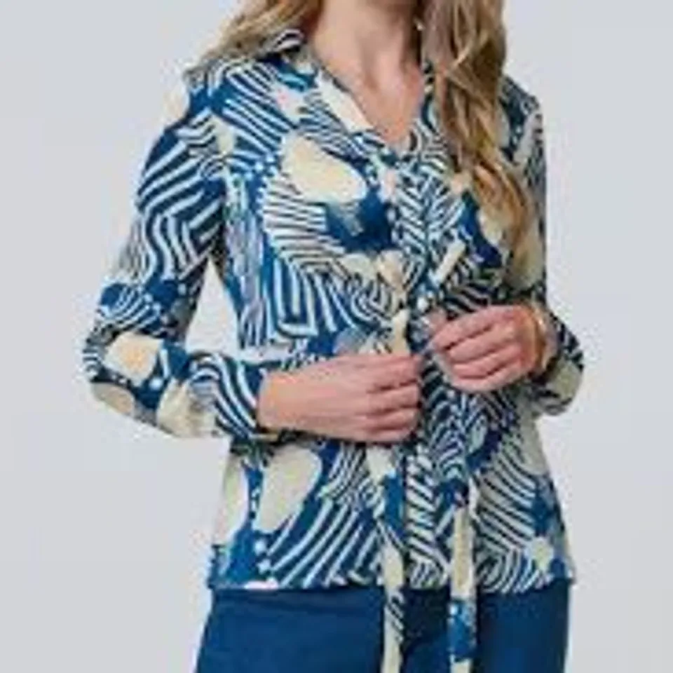 IZABEL LONDON TIE FRONT BLOUSE TEAL SIZE 12