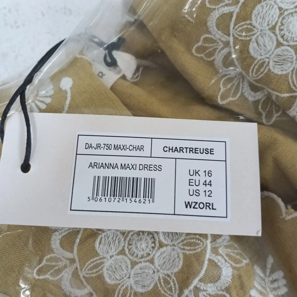 RAFFYA ARIANNA MAXI DRESS – CHARTREUSE, UK 16 (EU 44, US 12)