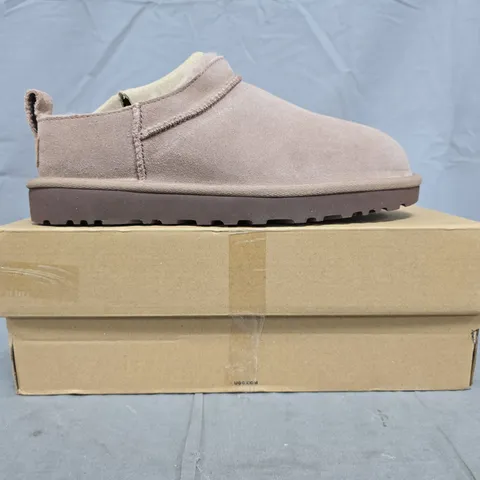 BOXED PAIR OF UGG CLASSIC MICRO SHOES IN LIGHT BROWN SIZE UK 6