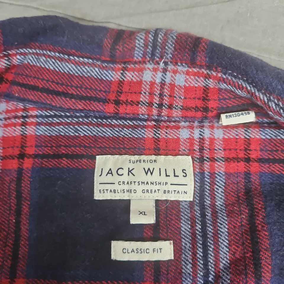 JACK WILLS CLASSIC FIT FLANNEL SHIRT – RED & NAVY PLAID – UK XL