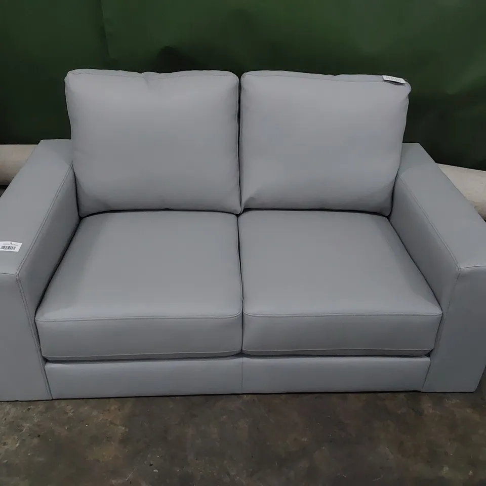 DESIGNER TWO SEATER SOFA GREY LEATHER 