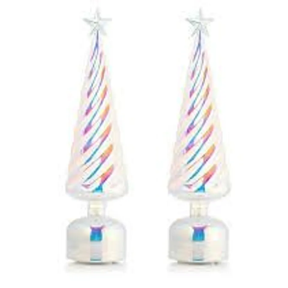 HOME REFLECTIONS SET OF TWO PRE LIT ROTATING GLASS CHRISTMAS TREES