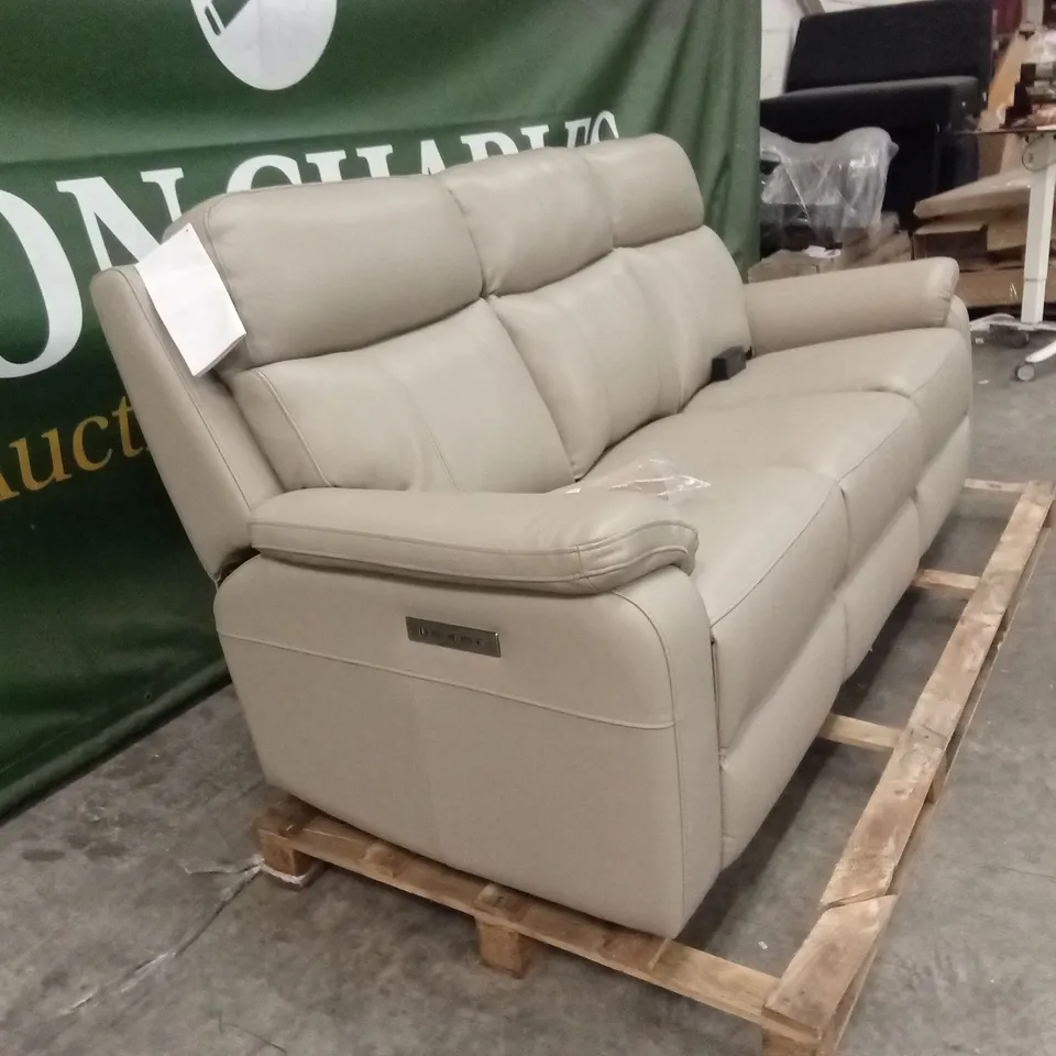 QUALITY DESIGNER 3 SEATER LEATHER ELECTRIC RECLINER SOFA - TAUPE