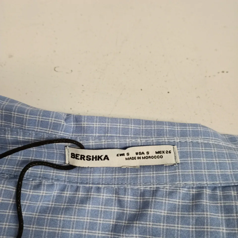 BERSHKA LIGHT BLUE CHECK SHIRT – WOMEN'S, US S / EU S – MADE IN MOROCCO