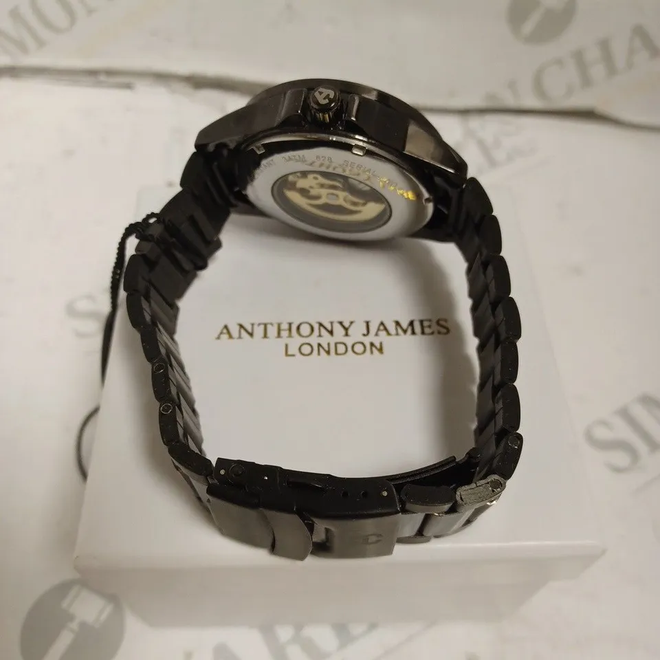 BOXED ANTHONY JAMES GENTS LIMITED EDITION TECHTONIC AUTOMATIC WATCH - STAINLESS STEEL - 3 ATM. 