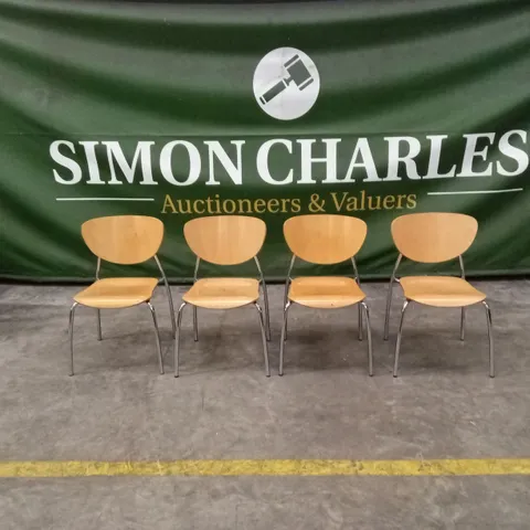 SET OF 4 STACKABLE WOOD DINING CHAIRS WITH METAL LEGS