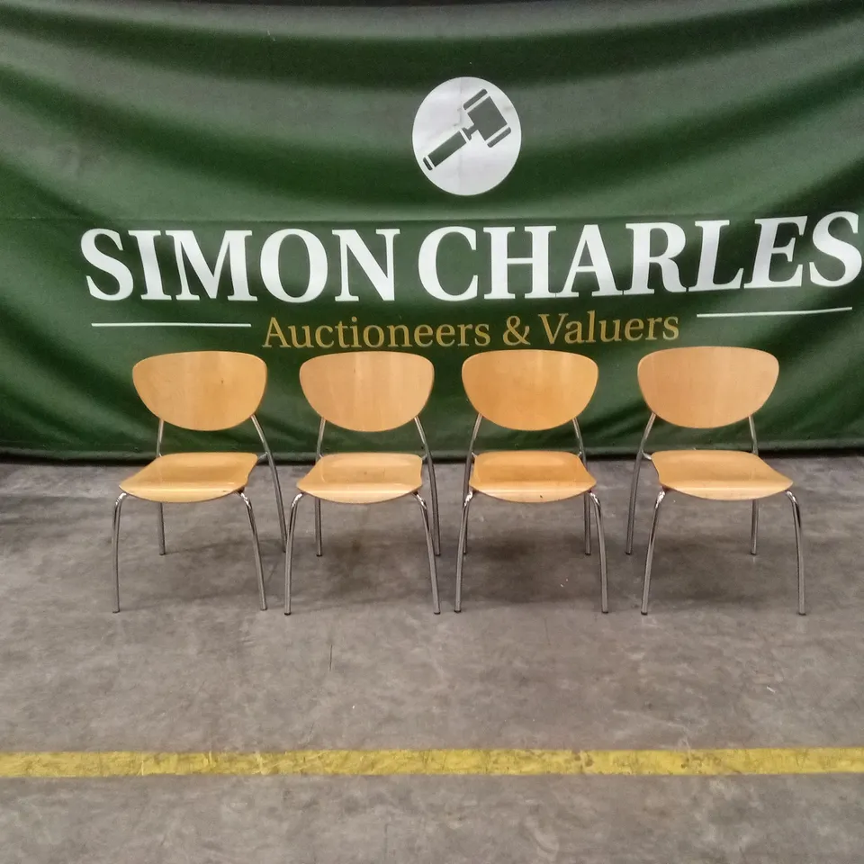 SET OF 4 STACKABLE WOOD DINING CHAIRS WITH METAL LEGS