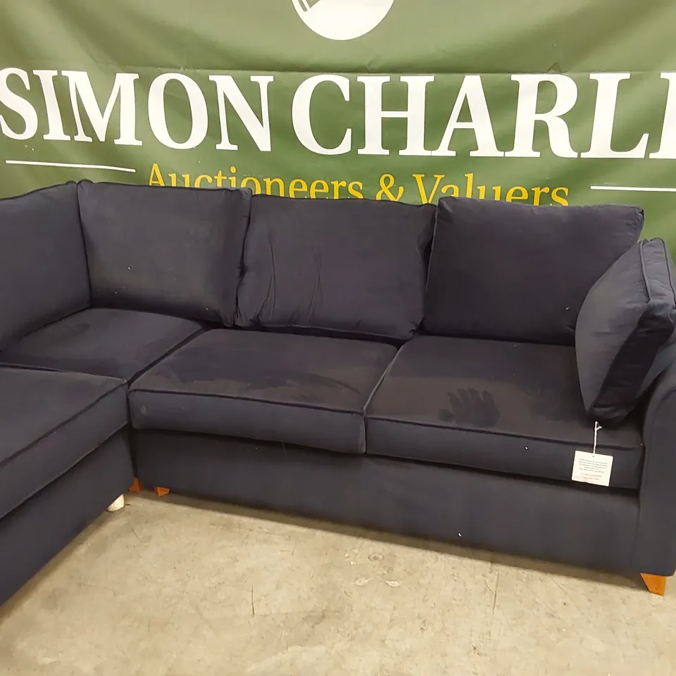 QUALITY DESIGNER LARGE NAVY FABRIC CORNER SOFA