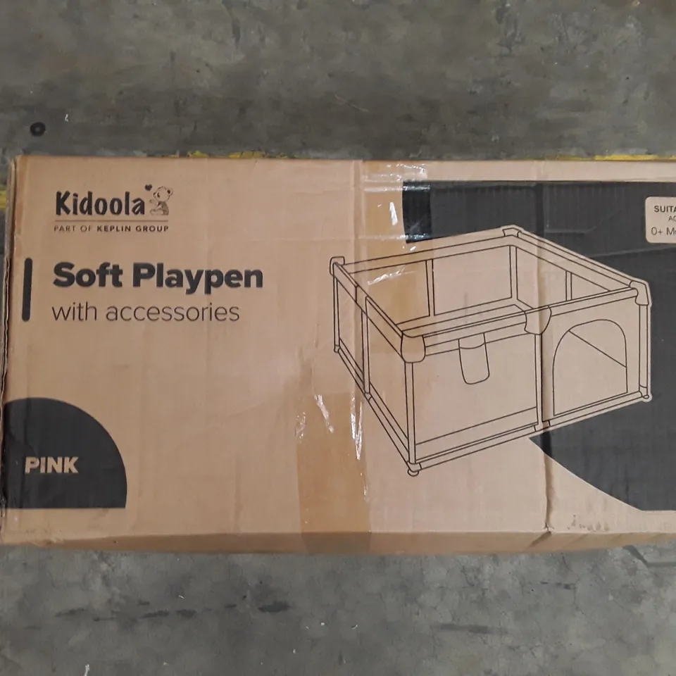 BOXED KIDOOLA SOFT PLAY PEN WITH ACCESSORIES- PINK