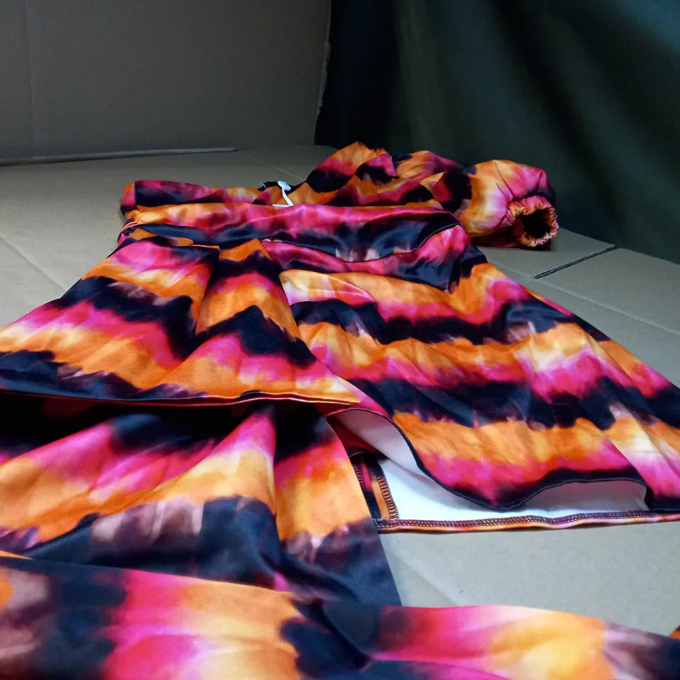 FOREVER UNIQUE MULTI ORANGE ONE SHOULDER MINI DRESS - SIZE 14