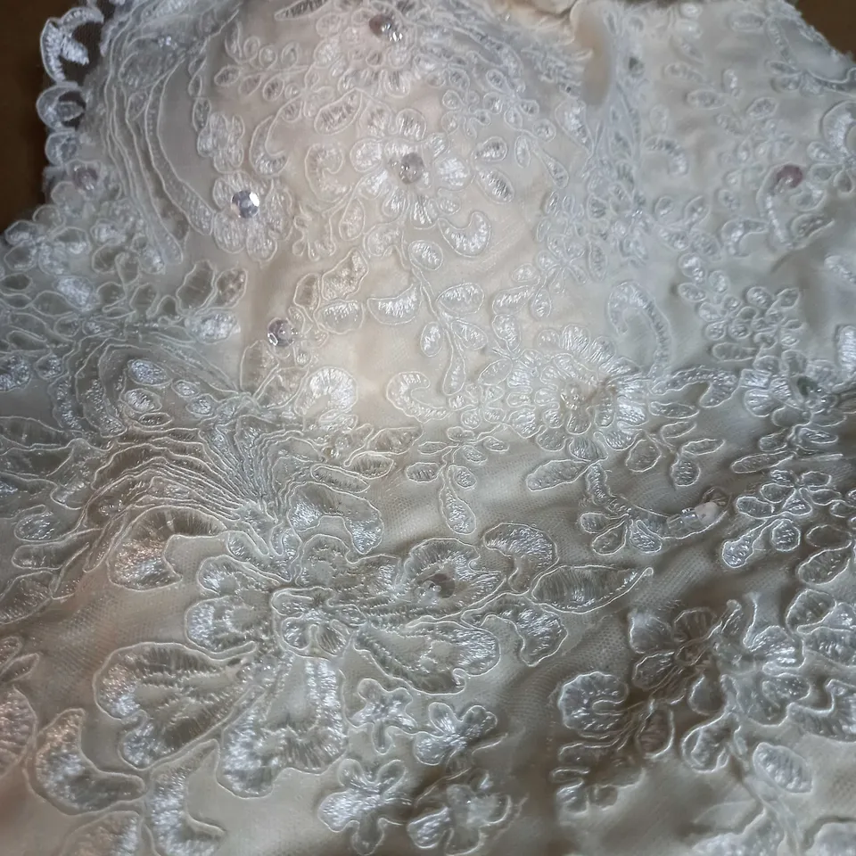 DESIGNER CHAMPAGNE SATIN/NET LACE DETAILED WEDDING DRESS