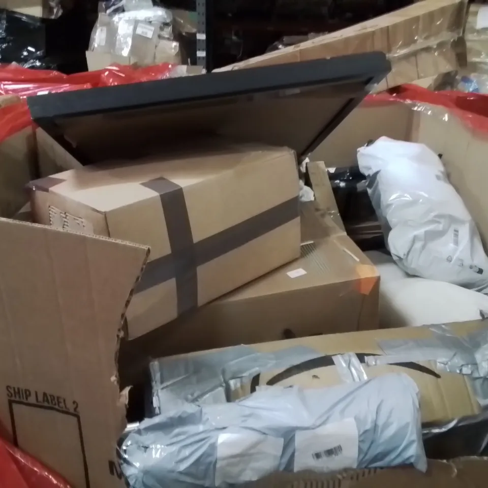 PALLET OF ASSORTED HOUSEHOLD GOODS AND PRODUCTS TO INCLUDE;KNITTING MACHINE,DESK LAMP,SLIMLINE HEATER