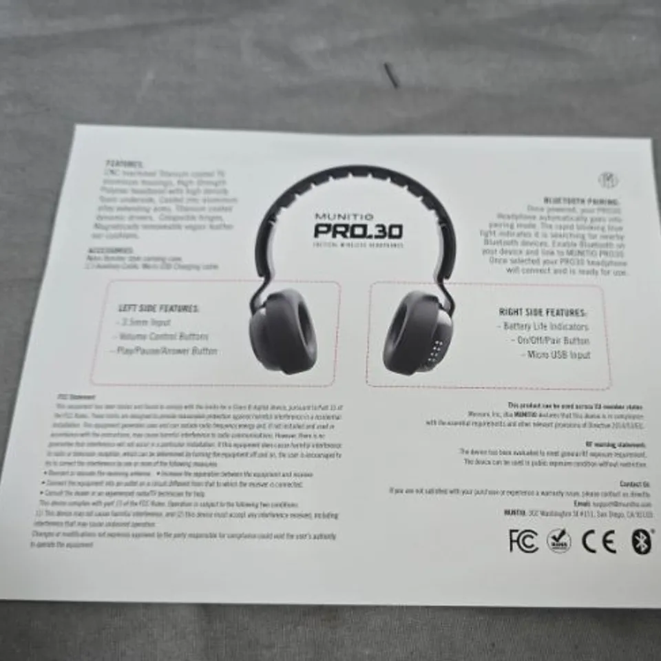 BRAND NEW BOXED MUNITIO PRO.30 WIRELESS HEADPHONES – BRUSHED BLACK 2AQPX-PRO30